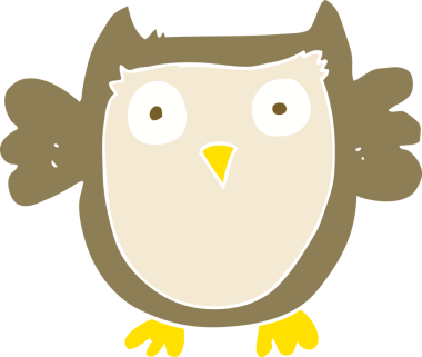 Bir insan tarafından çizilmiş baykuşun düz renk çizimi