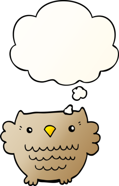 bir insan tarafından çizilmiş yumuşak eğimli düşünce baloncuğu olan çizgi film baykuşu