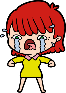 Bir insan tarafından çizilmiş ağlayan çizgi film kızı.