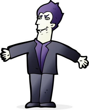 Bir insan tarafından çizilmiş kolları açık vampir adam çizgi filmi.