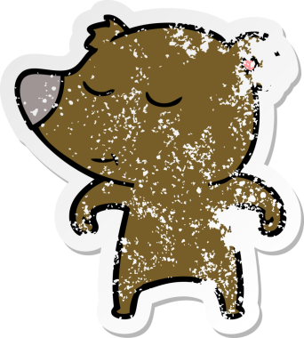 Bir insan tarafından çizilmiş mutlu çizgi film ayısının sıkıntılı çıkartması.