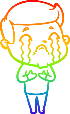 Gökkuşağı gradyan çizimi bir insan tarafından çizilmiş ağlayan bir karikatür adamı çiziyor.