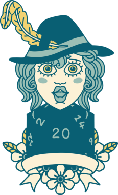 Retro Dövme Tarzı İnsan Ozan Karakteri Bir insan tarafından çizilmiş doğal 20 zar ile