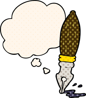 Bir insan tarafından çizilmiş, düşünce baloncuklu çizgi film kalemi.