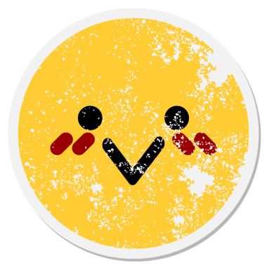 Bir insan tarafından çizilmiş kızaran kuş yüzlü dairesel etiket.