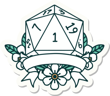 Bir insan tarafından çizilmiş doğal bir d20 zar etiketi.