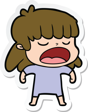 Bir insan tarafından çizilmiş yüksek sesle konuşan bir karikatür kadının çıkartması.