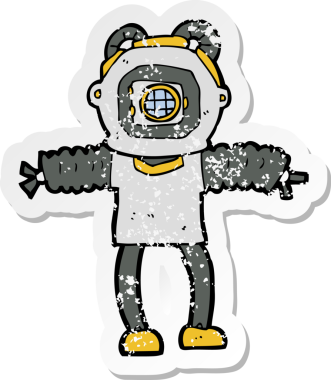 Bir insan tarafından çizilmiş bir derin deniz dalgıcının gerilimli çıkartması.