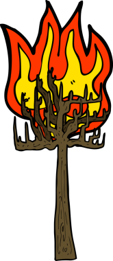 Bir insan tarafından çizilen yanan çizgi film ağacı.