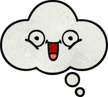 Bir insan tarafından çizilmiş bir düşünce baloncuğunun retro grunge doku karikatürü