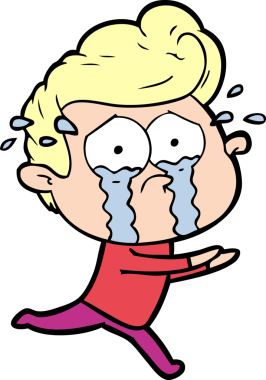 Bir insan tarafından çizilmiş ağlayan bir çizgi film karakteri.