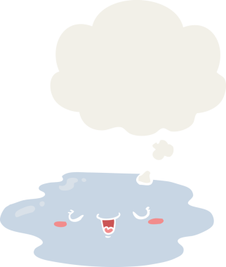 Bir insan tarafından çizilmiş, üzerinde düşünce kabarcığı olan çizgi film birikintisi.