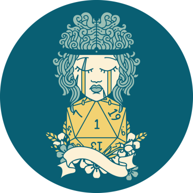 Retro Dövme Tarzı Ağlayan İnsan Barbar Bir D20 rulo ile bir insan tarafından çizilmiş