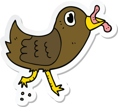 Bir insan tarafından çizilmiş solucanlı çizgi film kuşunun çıkartması.