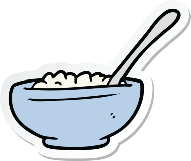 Bir insan tarafından çizilmiş bir kase pirinç etiketi.