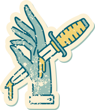 İnsan eliyle çizilmiş bir hançerin sembolik dövmeli görüntüsü.