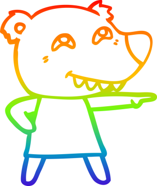 Gökkuşağı gradyan çizgi çizimi bir insan tarafından çizilen dişleri gösteren ayı kızını gösteriyor.