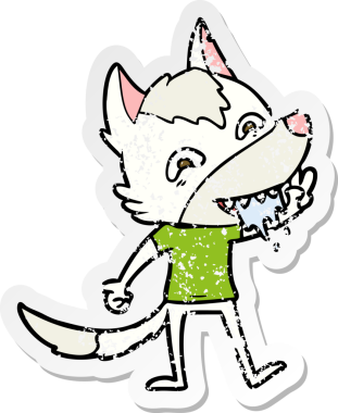 Bir insan tarafından çizilmiş aç bir kurdun sıkıntılı çıkartması.