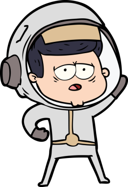 Bir insan tarafından çizilmiş yorgun astronot çizgi filmi.