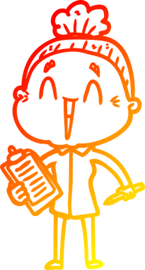 Bir insan tarafından çizilmiş mutlu, yaşlı bir kadının sıcak çizgi çizimi.