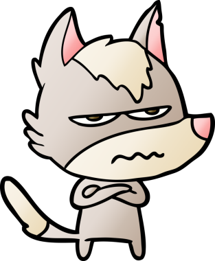 Bir insan tarafından çizilmiş rahatsız kurt çizgi filmi.