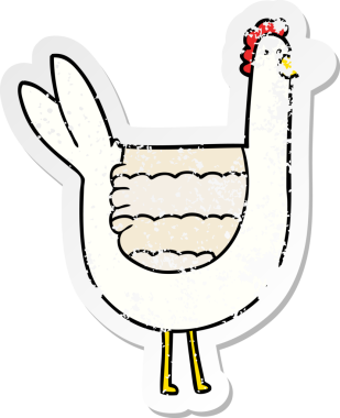 Bir insan tarafından çizilmiş çizgi film tavuğunun sıkıntılı çıkartması.