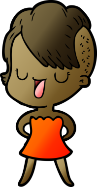 Bir insan tarafından çizilmiş hippi saç kesimli sevimli bir çizgi film kızı.