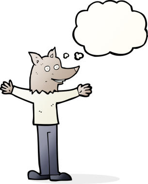 Bir insan tarafından çizilmiş düşünce baloncuğu olan bir kurt adam.