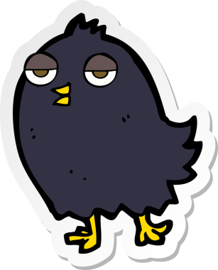 Bir insan tarafından çizilmiş komik bir karikatür kuşunun çıkartması.