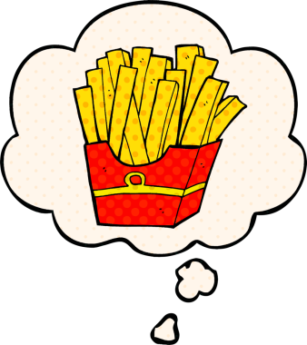 Çizgi roman tarzında bir insan tarafından çizilmiş düşünce baloncuklu çizgi film kızartmaları.