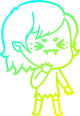 Bir insan tarafından çizilmiş, soğuk gradyan çizgi film karakteri bir vampir kız.