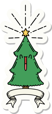 Bir insan tarafından çizilmiş dövmeli noel ağacının çıkartması.