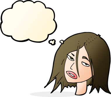 Bir insan tarafından çizilmiş düşünce baloncuğuyla rahatsız bir kadın.