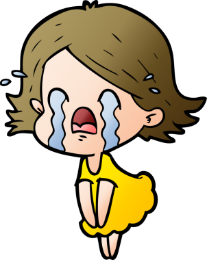 Bir insan tarafından çizilmiş ağlayan çizgi film kadını.