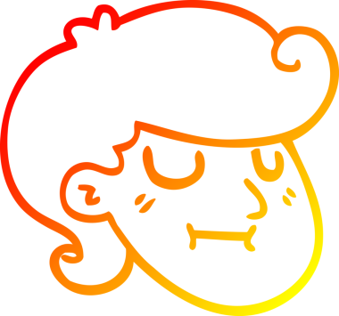 Bir insan tarafından çizilmiş, mutlu, sarışın bir çocuğun çizgi çizimi.