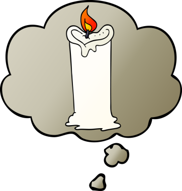 Düşünce baloncuğu olan çizgi film mumu bir insan tarafından çizilmiş.