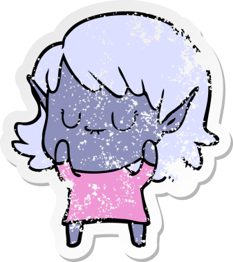 Bir insan tarafından çizilmiş bir elbise giyen mutlu bir elf kızının sıkıntılı çıkartması.