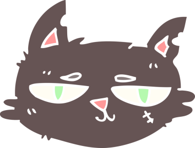 Bir insan tarafından çizilmiş düz renk çizim sert kedi yüzü