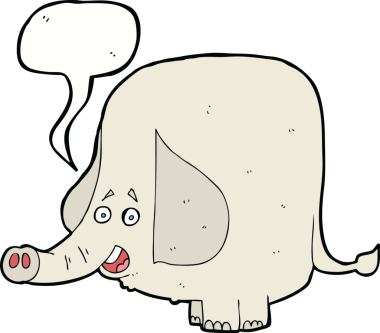 Bir insan tarafından çizilmiş konuşma balonlu mutlu bir fil.