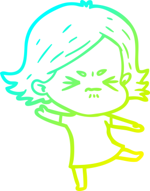 Bir insan tarafından çizilmiş kızgın bir kızın soğuk çizgi çizimi.