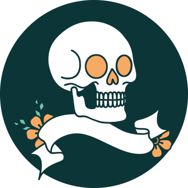 bir insan tarafından çizilmiş bir kafatası pankartıyla dövme biçimi simgesi