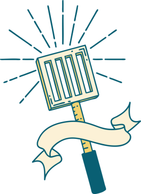 Bir insan tarafından çizilmiş dövmeli mutfak spatulası.