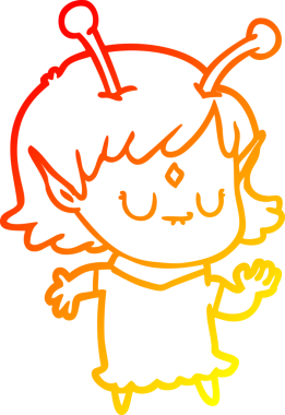 Bir insan tarafından çizilmiş, çizgi film karakteri uzaylı bir kızın çizimi.