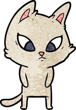 Bir insan tarafından çizilmiş kafası karışmış çizgi film kedisi.