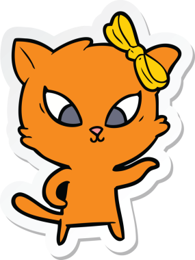 Bir insan tarafından çizilmiş çizgi film kedisinin çıkartması.