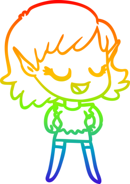 Gökkuşağı gradyan çizgisi mutlu çizgi film kızı bir insan tarafından çizilmiş.