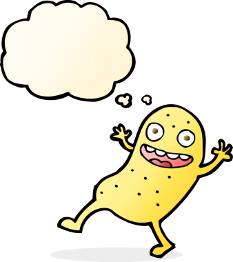 Bir insan tarafından çizilmiş düşünce baloncuklu patates.