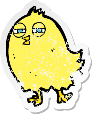 Bir insan tarafından çizilmiş komik bir karikatür kuşunun gerilmiş çıkartması.