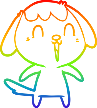 Gökkuşağı gradyan çizimi. Bir insan tarafından çizilmiş şirin bir köpek çizimi.