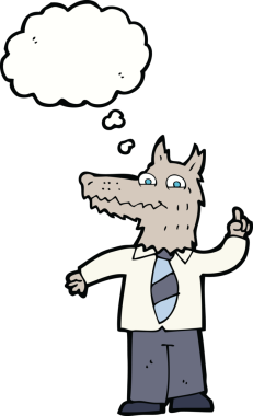 Bir insan tarafından çizilmiş düşünce baloncuğu fikri olan çizgi film iş kurdu.